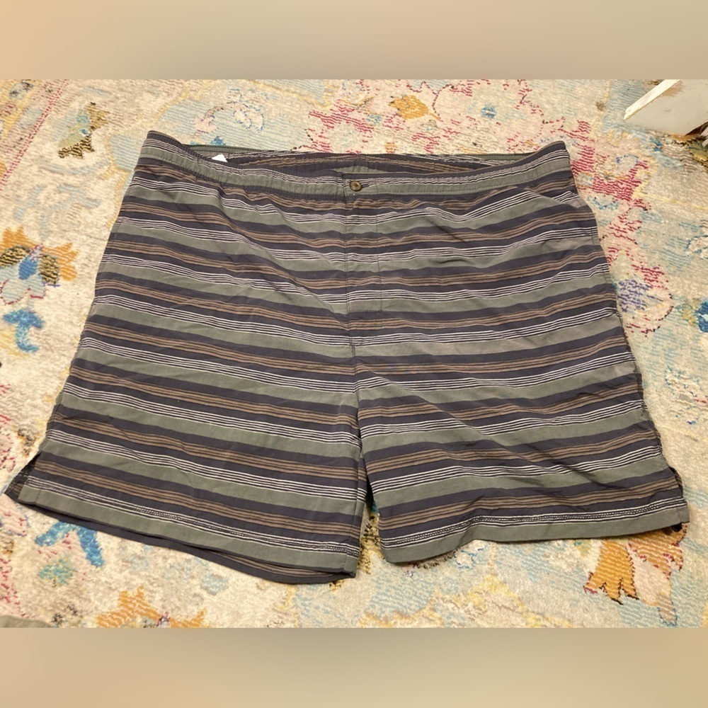Tommy Bahama Green And Brown Striped Swim Trunks Size Medium